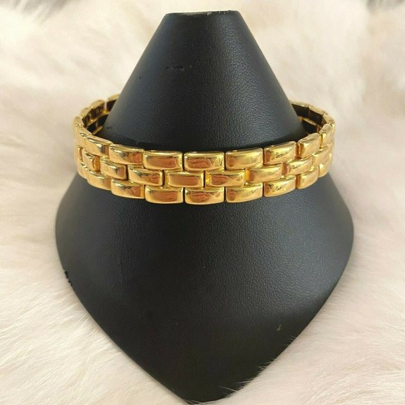 MOdernist Gold Tone Metal Link Bracelet Shiny Large 6207 - Picture 1 of 8